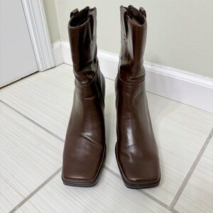 Vintage Y2K Dark Brown Square Toe Boots 7.5 8